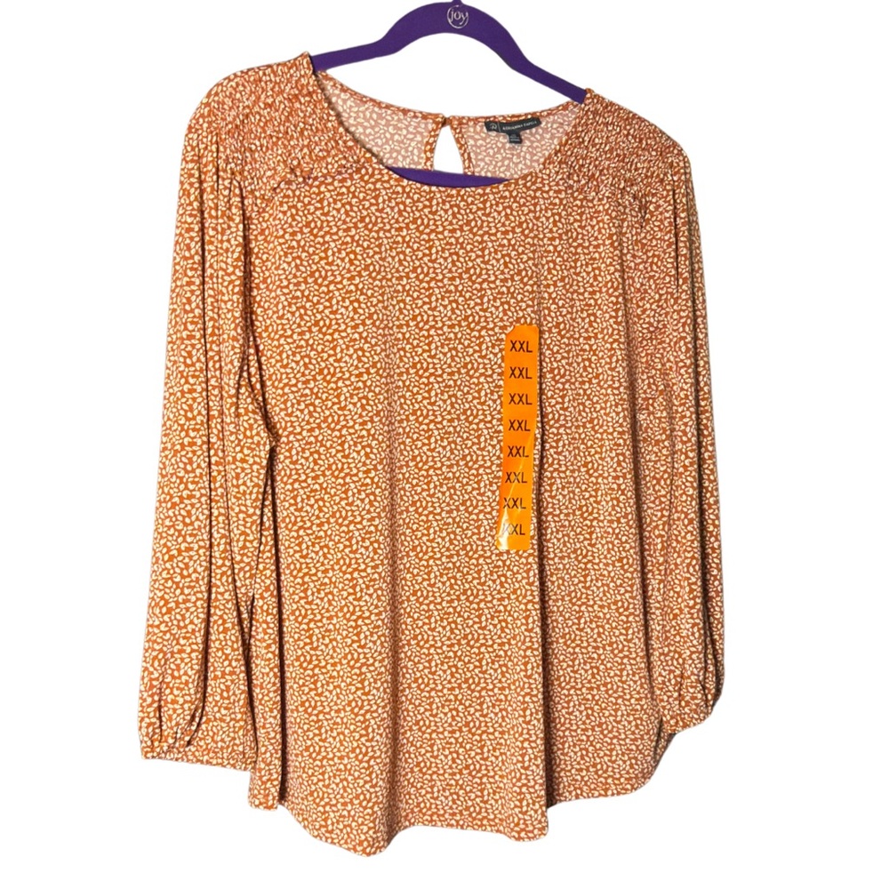 Adrianna Papell Burnt Orange Blouse with Pattern (0375)